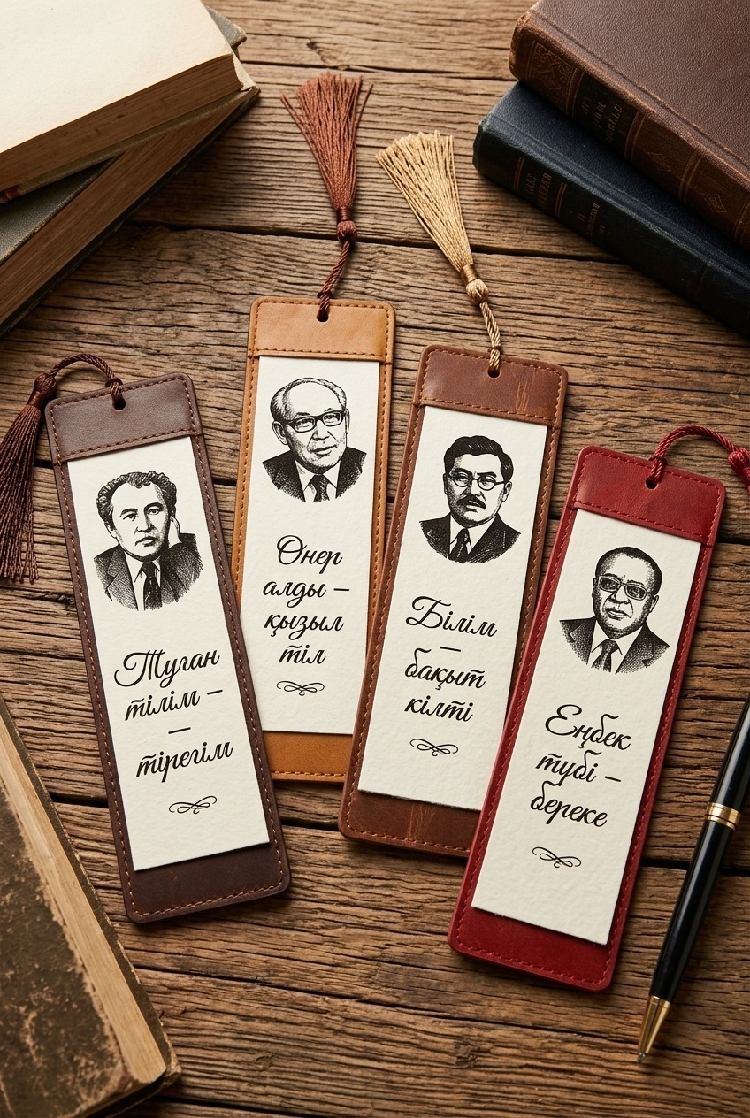кітап бетбелгілері, 4 шт, жиынтық, былғары